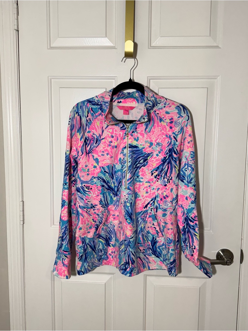 Lilly Pulitzer Pink & Blue Floral Zip-Front Button Down Top